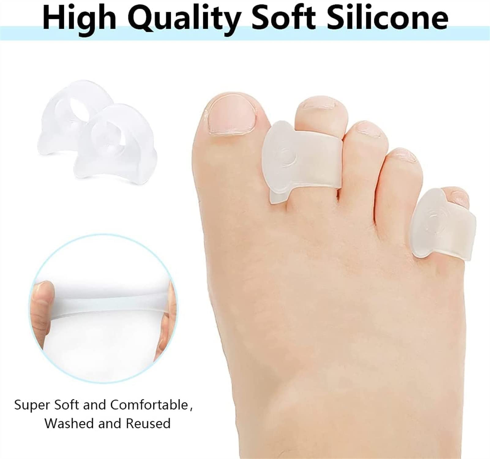 4 pares de separadores de dedos transparentes, espaciador de dedos para corrector de juanetes, separadores de dedos de gel, adecuados para aliviar el dolor de juanetes,separando los dedos superpuestos
