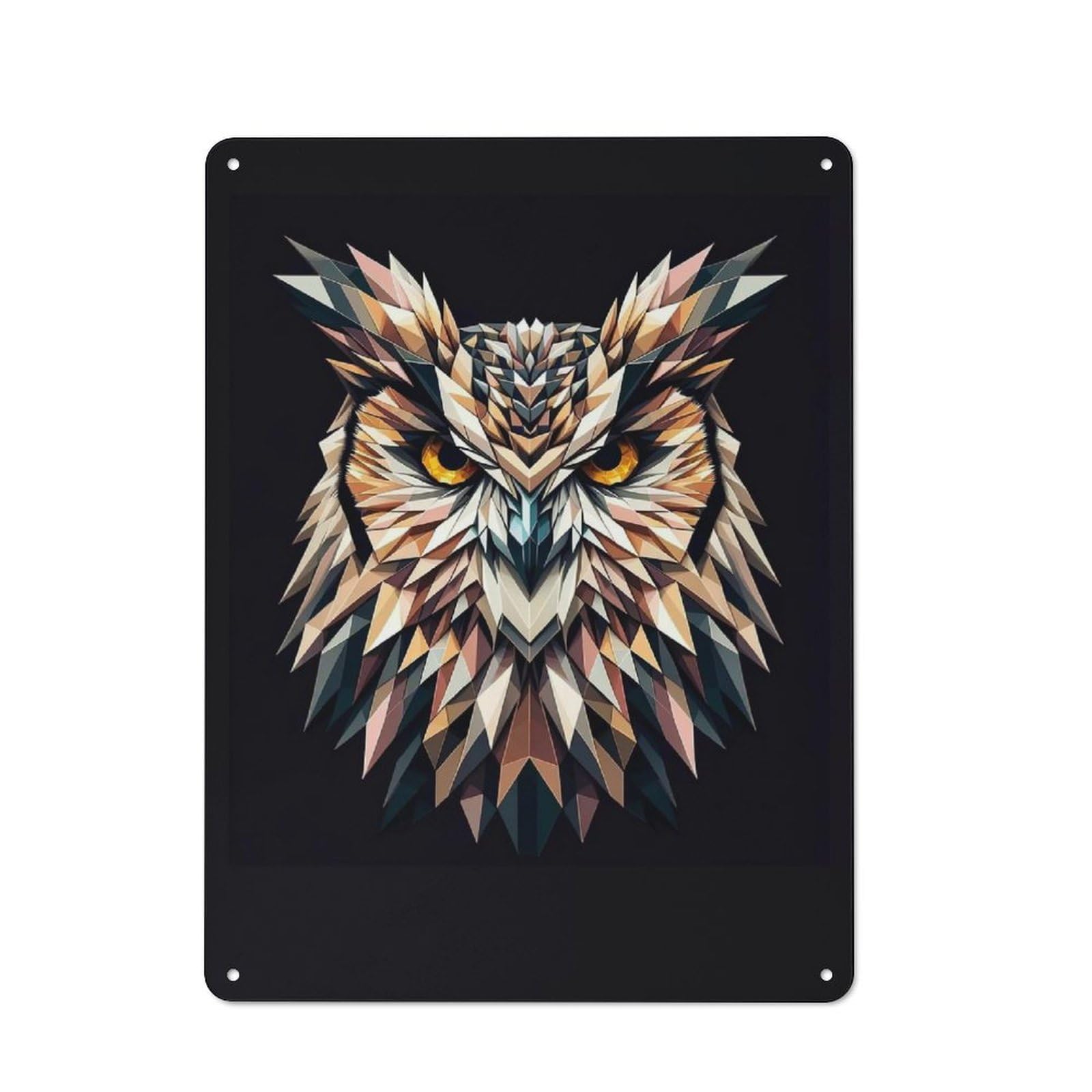 Junmoney Style-4 Rustic Tin Sign 40X30cm Featuring Geometric Owl For Bar Or Restaurant, For Vintage Wall Decor Fans, For Themed Room Decoration