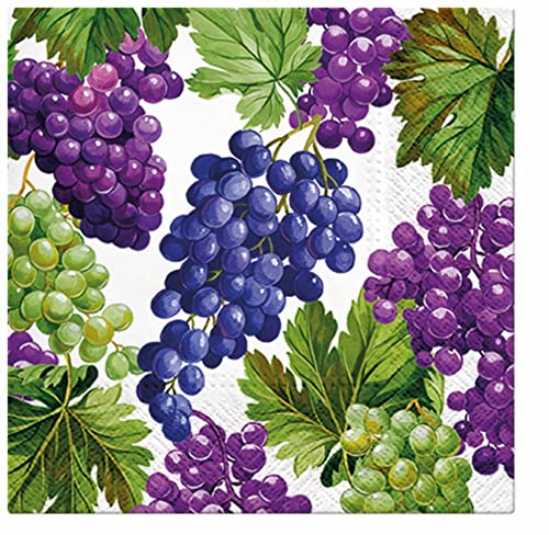 PAW - Servilletas Papel 3 Capas (33 x 33 cm) I 20 Unidades I Servilletas con Diseño de Naturaleza I Servilletas Papel Decoradas para Cumpleaños, Fiesta, Decoupage I Color: Natural Grapes