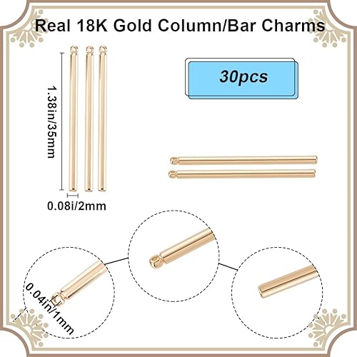 Miniatura 2 de Beebeecraft 1 caja de 30 dijes de barra de oro chapados en oro de 18 quilates, tira de latón larga vertical con agujero para manualidades, aretes,