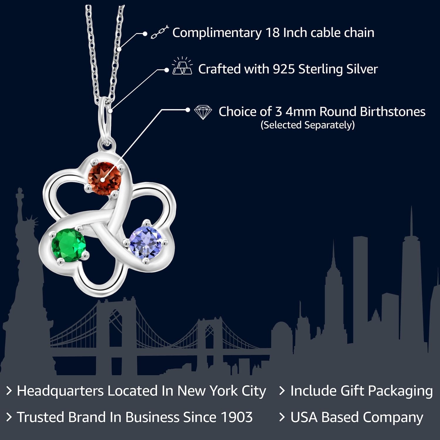 Gem Stone King Customized and Personalized Heart Shape Mother Pendant Necklace For Women | Gemstone Birthstone | 925 Sterling Silver | 18 Inch Silver Chain | Fine Jewelry Gifts for Women Mom Wife Her