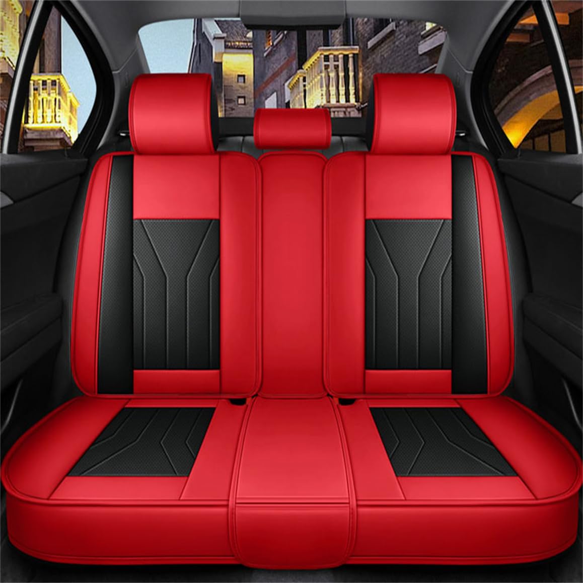 IBCEL Luxury Car Seat Covers Full Set 5 Seats for Ford Focus Black Red Leather Car Seat Cover Front and Rear Seat Protectors — view 2