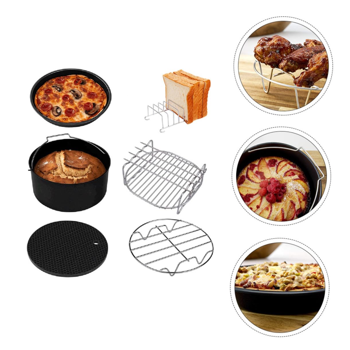 Hohopeti 6 piezas Accesorios para Freidora de Aire Bandejas y Moldes para Hornear Pizza y Pasteles Herramientas de Cocina Antiadherentes para Repostería y Preparación Versátil