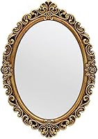 OIGUMR Gold Oval Vintage Wall Mirror 12x8.3 Inch Smallest Resin Frame Hanging Decor for Bedroom Living Room Dresser