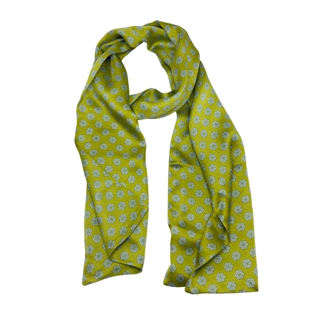 Lime Green Floral Silk Scarf for Men-image-26