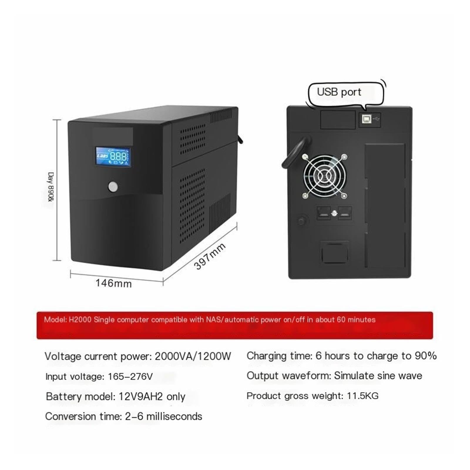Alimentación ininterrumpida, UPS Industrial 2000VA H2000 1200W