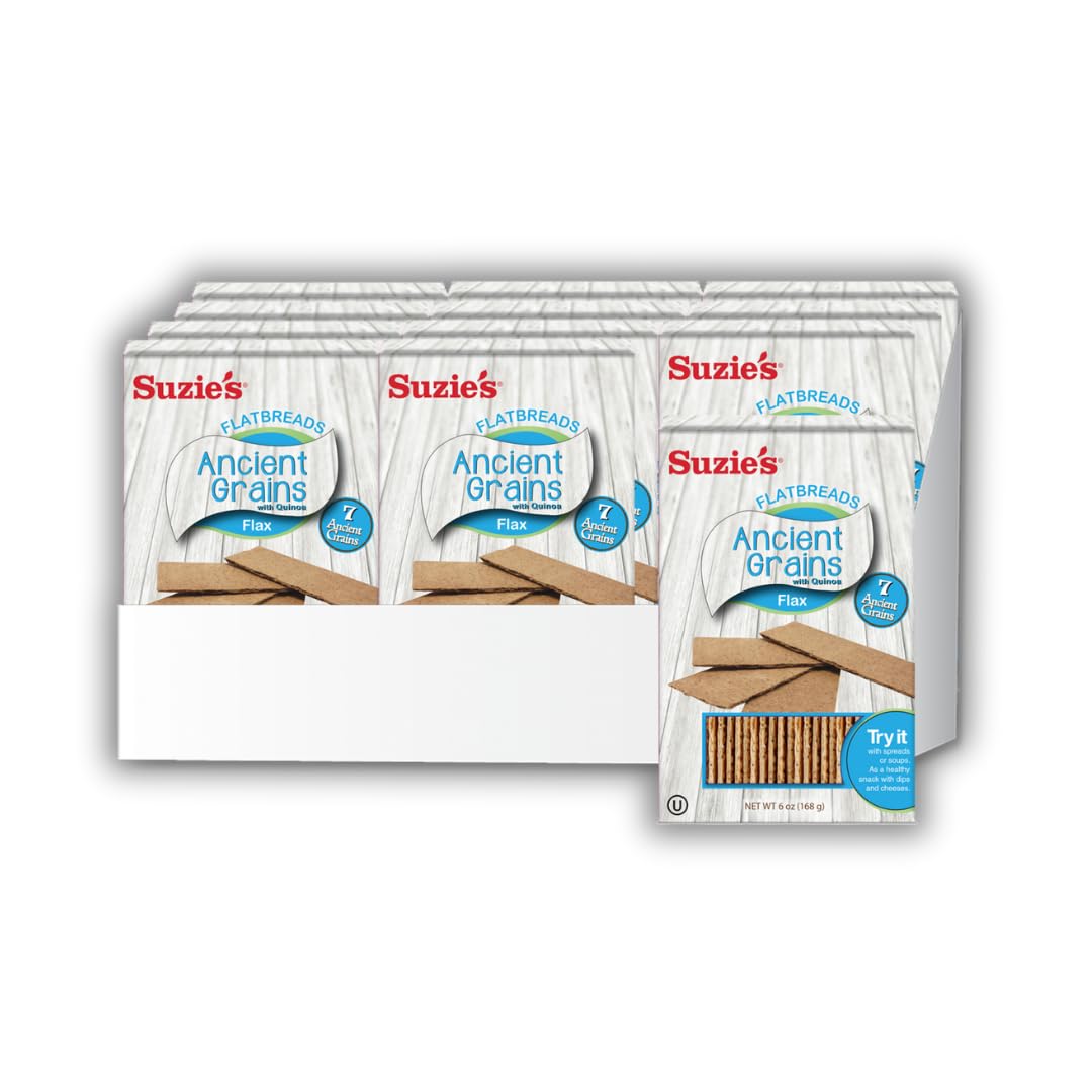 Suzie's 7 Ancient Grain Flatbread Crackers| Pack of 12 | Low-Fat & Vegan, Kosher, Whoelgrain | Healthy Snack Option | 4.5 oz each