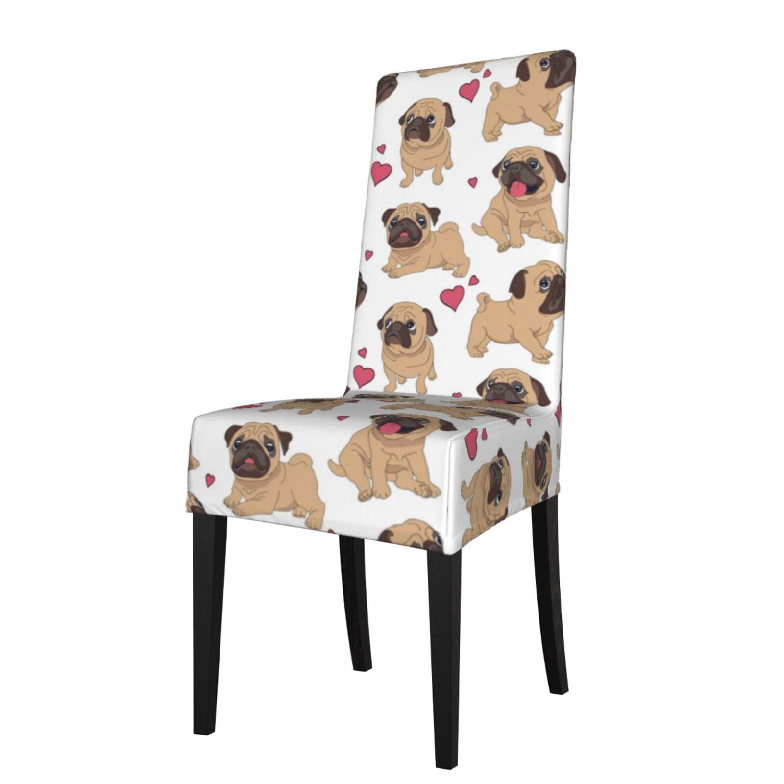 Lkymoh As Picture Funny Cartoon Pugs Puppies, Chair Covers Stretch Chair Slipcovers For Dining Room, For Party Pet Protection Universal Fit Soft Polyester