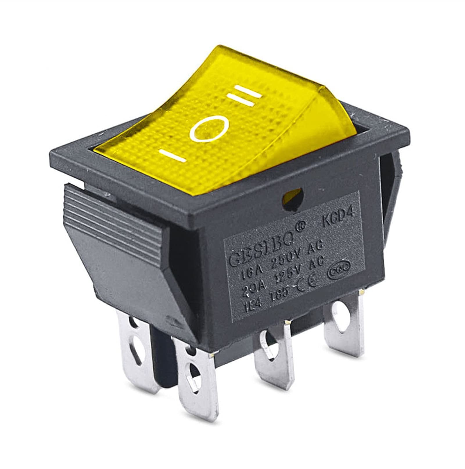 Interrupteur à bascule KCD4 ON-OFF-ON 3 positions jaune 16A pour équipement électrique