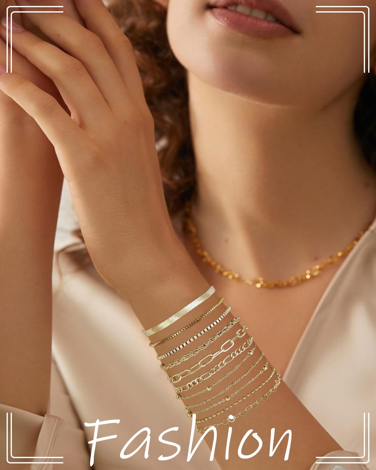 11pcs Delicado brazalete para mujer, Pulsera Mujer Acero Inoxidable Pulseras en Oro de Cadena de Serpiente Pulsera Ajustable Apilables Pulseras para Mujer, Simple y Filigrana, Oro — view 4