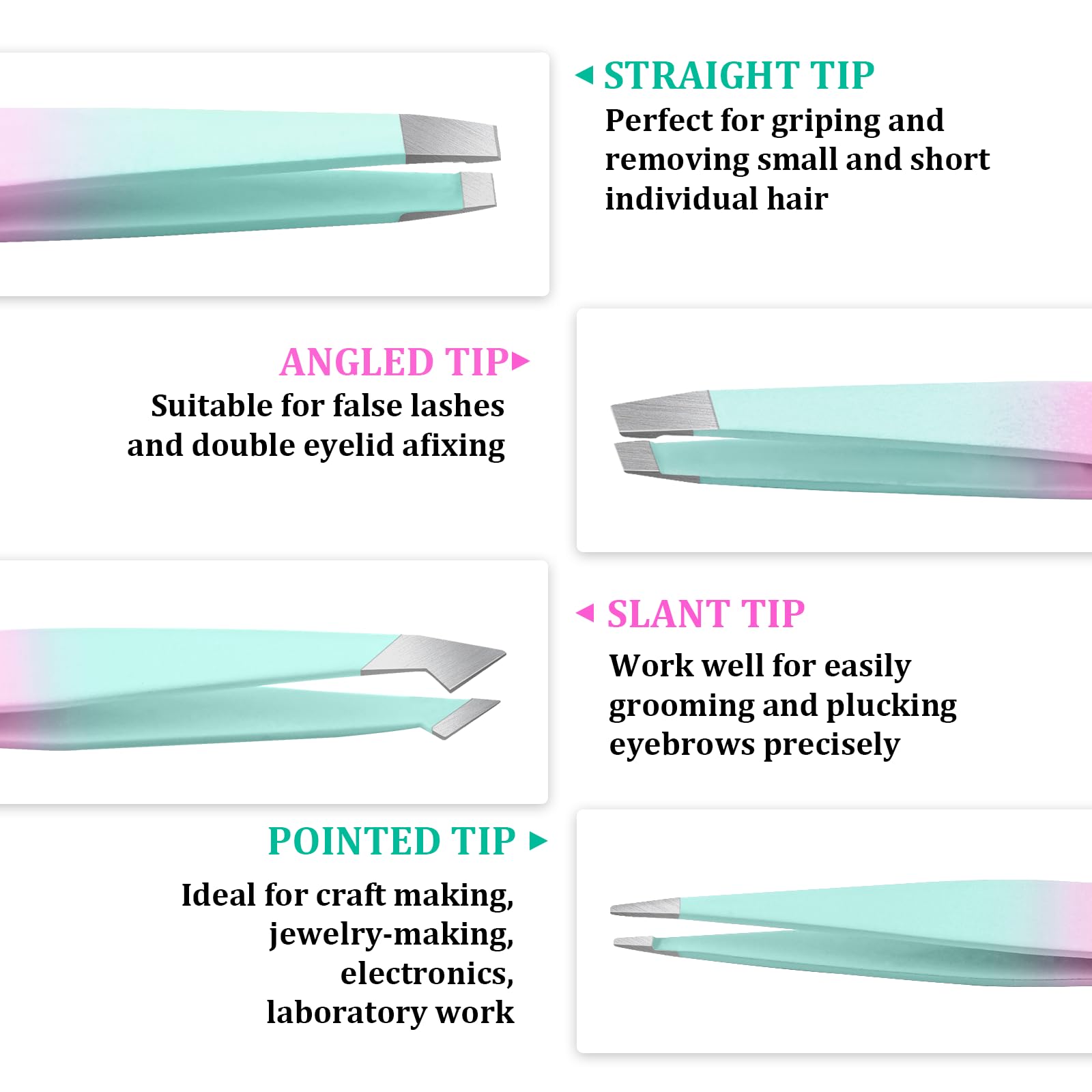 Tweezers Set 7Pcs For Women - Precision Tweezers Set With Travel Case Stainless Steel Tweezers For Eyebrows With Scissors Razor Mirror For Ingrown Hair Pink Blue