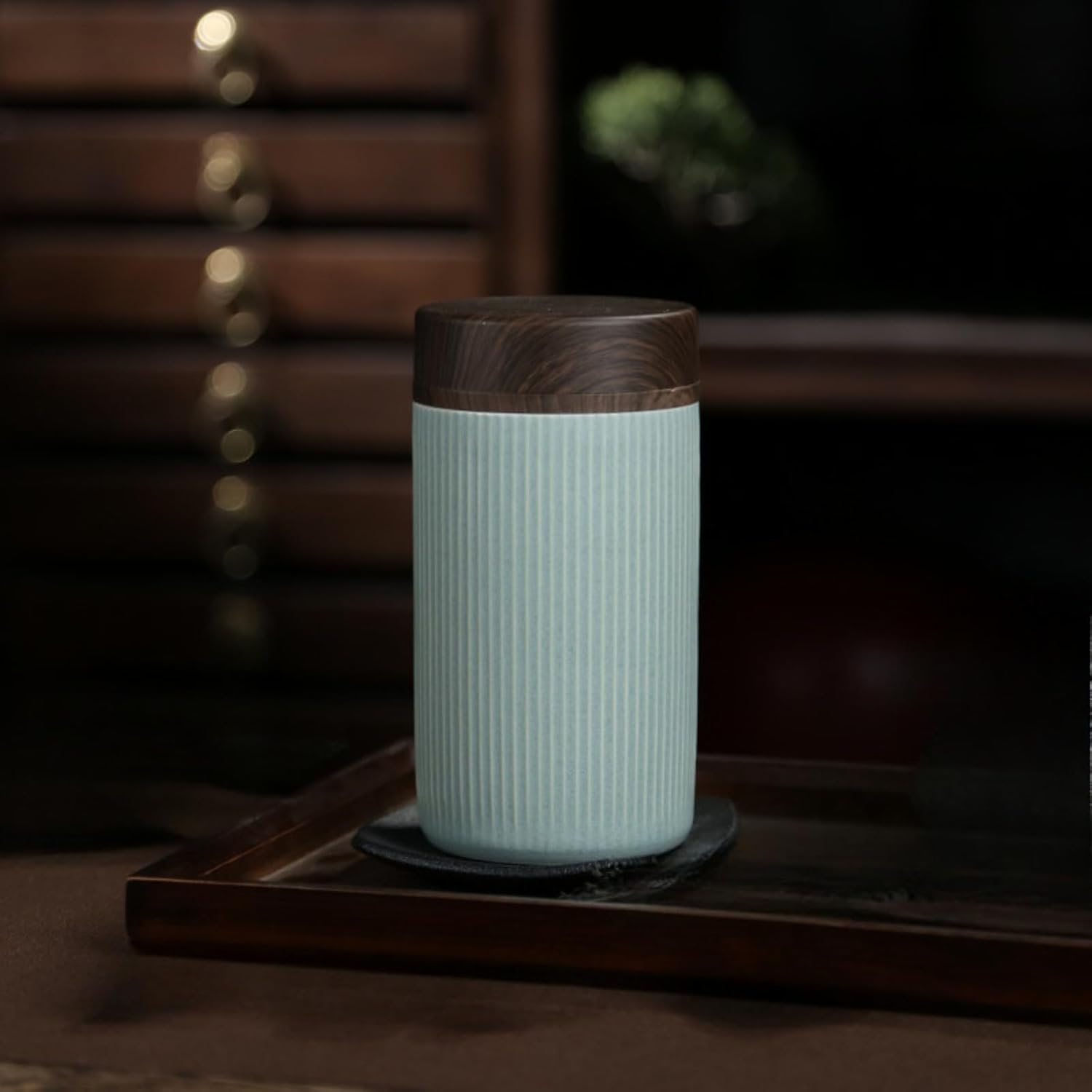 Celadon Tea Canister, 380ml 12.9oz, Household Travel Portable Sealed Tea Storage Jar