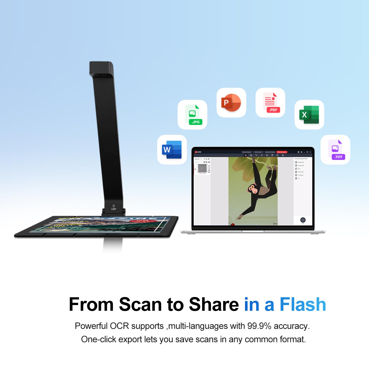 JOYUSING Scanpad100 Pro - Scanner per documenti portatile da 16 MP, fotocamera per documenti USB, 1s per scansione, riconoscimento del testo OCR, miglioramento AI, formato A4, pieghevole per andare
