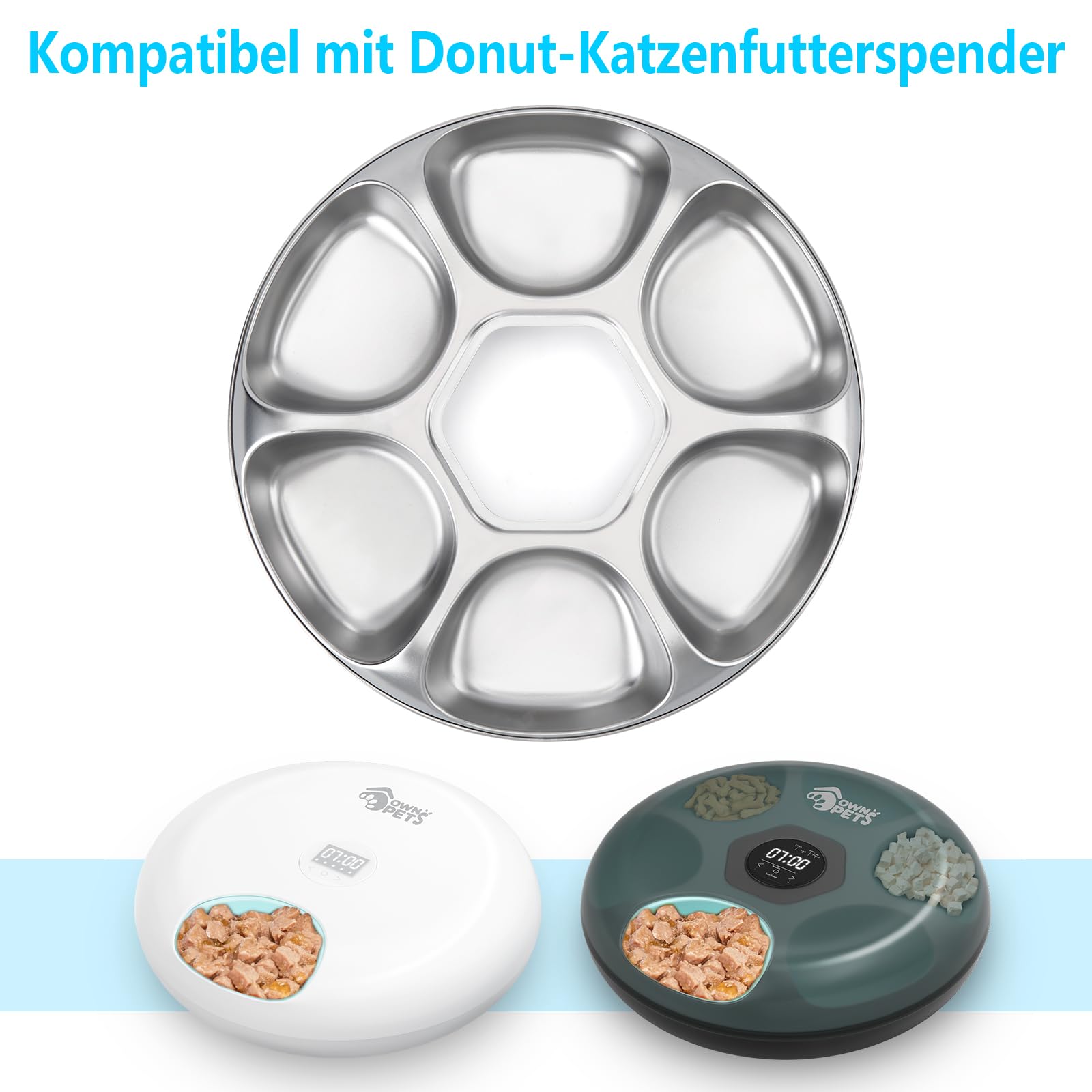Ownpets Edelstahl-Einsatz für Automatischer Katzenfutterautomat Edelstahl Napf für Nass/Trockenfutter, 6-Fach, für Katzenfutterautomat, Katzen, Haustier Feeder, Haustiernapf