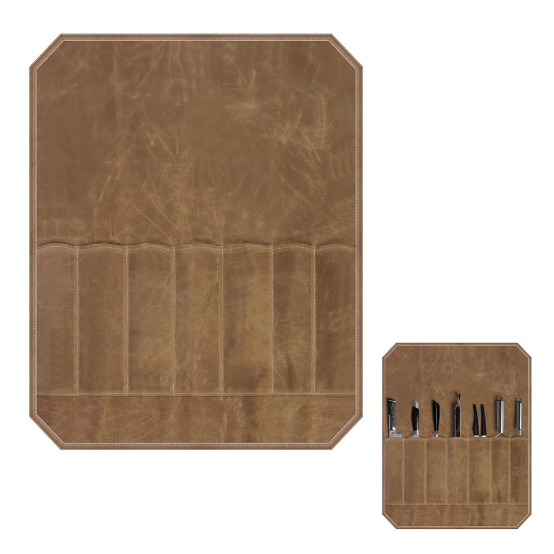 HAGNA 1 Pezzi Borsa Porta Coltelli Da Chef, Borsa Coltelli Con 7 Fessure, Custodia Per Attrezzi, Borsa Di Utensili Di Cucina, In Tela Cerata, Impermeabile, Cachi, 56 * 45Cm