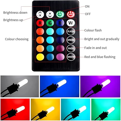 Miniatura 5 de Bombilla LED T10 RGB para automóvil con control remoto W5W 194 168 2825, luz estroboscópica de 16 colores, repuesto de cuña 5050 para mapa interior