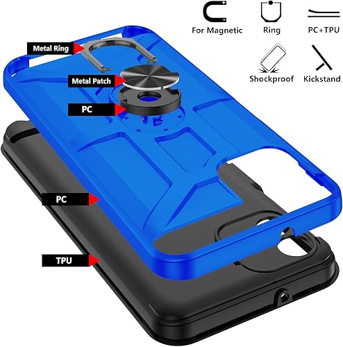 Vista 25 de Funda para Galaxy A04e, con [3X protector de pantalla de vidrio templado], soporte de anillo integrado y soporte magnético para automóvil a prueba