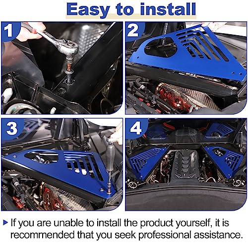 Image of Daeiclru Engine Bay Panel Cover Compatible with Chevrolet Corvette C8 2020-2023, Aluminium Engine Protector Splash Shield, Left Right Engine Case Guards (Blue)