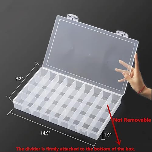Miniatura 2 de Feadily 2 cajas organizadoras de plástico grandes de 36 rejillas con divisores, caja organizadora de compartimentos para accesorios de uñas,