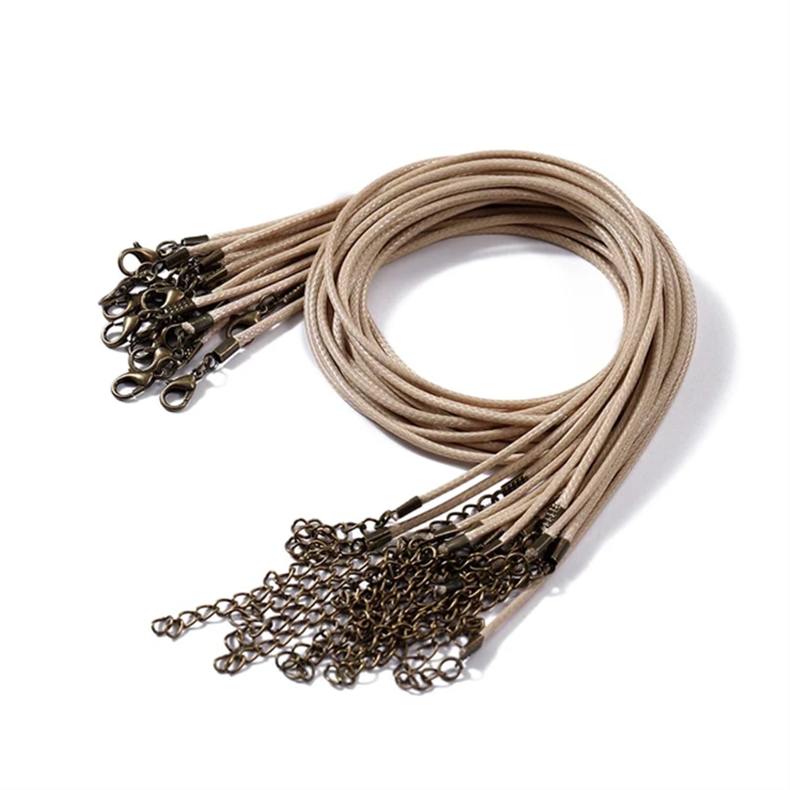 Flat Braided Leather Cord, 10 Pcs Multicolor Leather Wax Rope Cord Necklace 1.5-2.0mm x 50cm With Lobster Clasp(Khaki,2.0mm x 50cm)