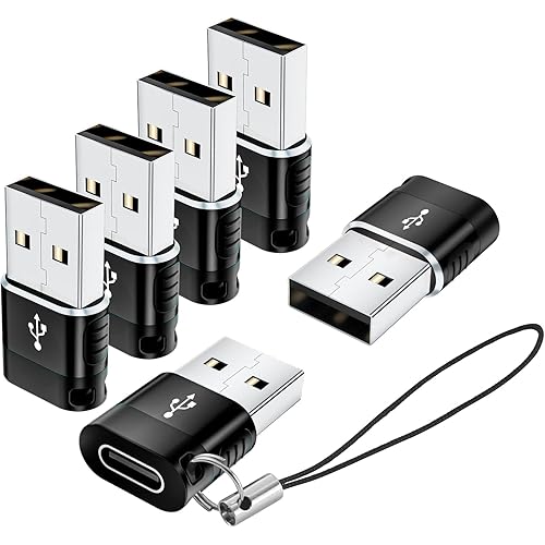 USB to USBC Adapter 6 Pack,USBA to USBC Adapter,USB to USB C Adapter,USB Type C Adapter,USB to USB C Cable Converter Compatible with iPhone,MacBook,AirPod,Black