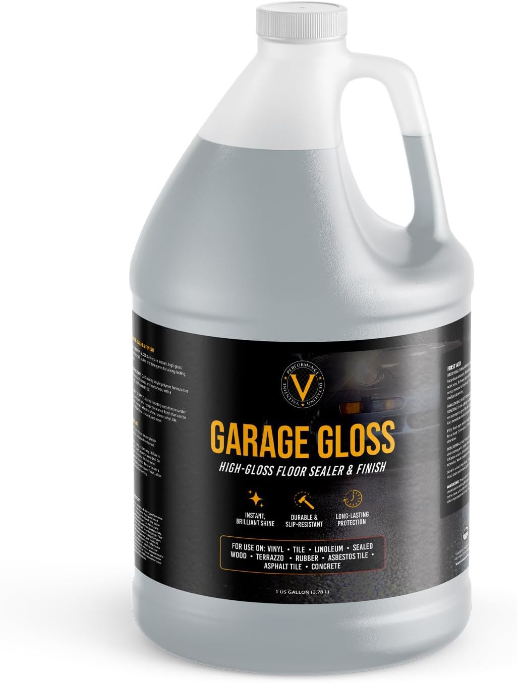 VPD High-Gloss Floor Finish and Polish, One Gallon Polymer Floor Coating for Concrete, Vinyl, Wood, Tile & Rubber Floors - Slip-Resistant, Quick Shine Floor, Low-Maintenance Wet-Look Garage Coating