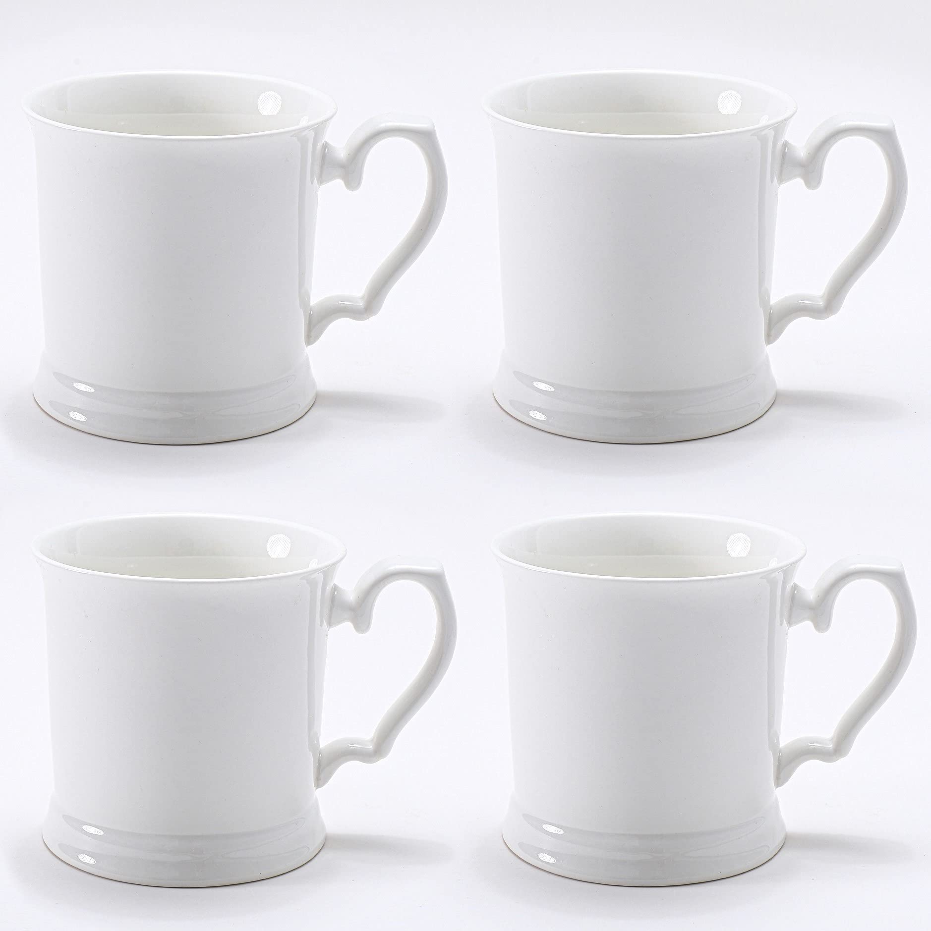 PULCHRITUDIE Fine Porcelain 16 Ounce White Coffee Mug, Set of Four
