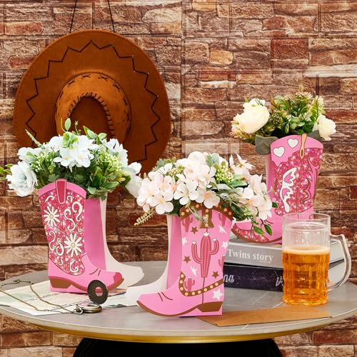 Image of 12 Set Western Cowgirl Boots Flower Boxes Centerpiece Boot Shape Gift Boxes Party Decoration Vase Centerpieces for Tables for Rodeo Birthday Baby Shower Wedding Supplies
