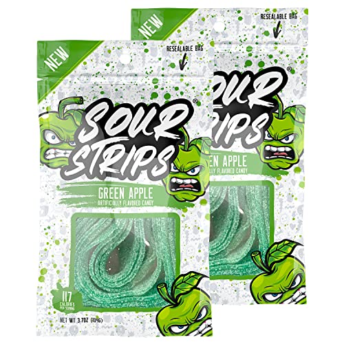 SOUR STRIPS Apple Flavored Sour Candy Strips, Deliciously Sour Chewy Candy Belts, Vegetarian Candies, 12 Strips per Pack, 2 Pack - image 8