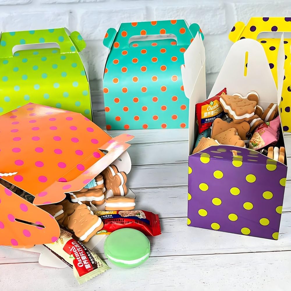 Mustbebonkers Blue Polka Dot Kids Lunch Box – Cardboard Gift/Party Food Box With Handle