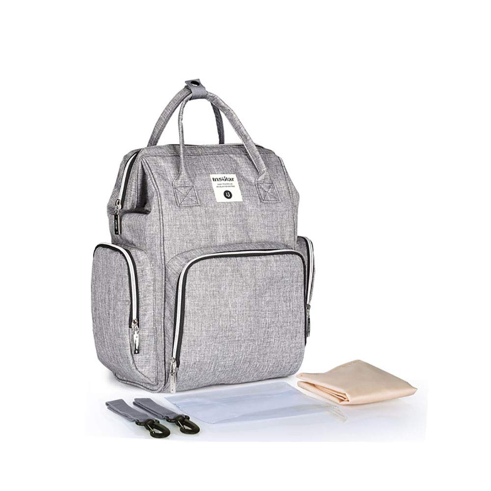 Baby Changing Bag Backpack Large Nappy Changing Baby Bag Waterproof Mommy Bag with Stroller Straps and Changing Pad (Gray)