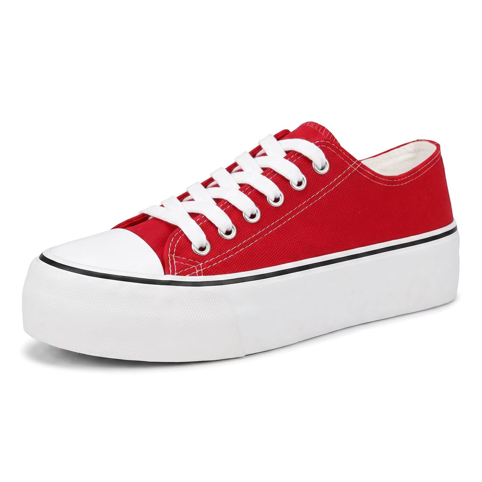 Womens Platform Lace up Canvas Sneakers Low Top Non Slip Tennis Shoes