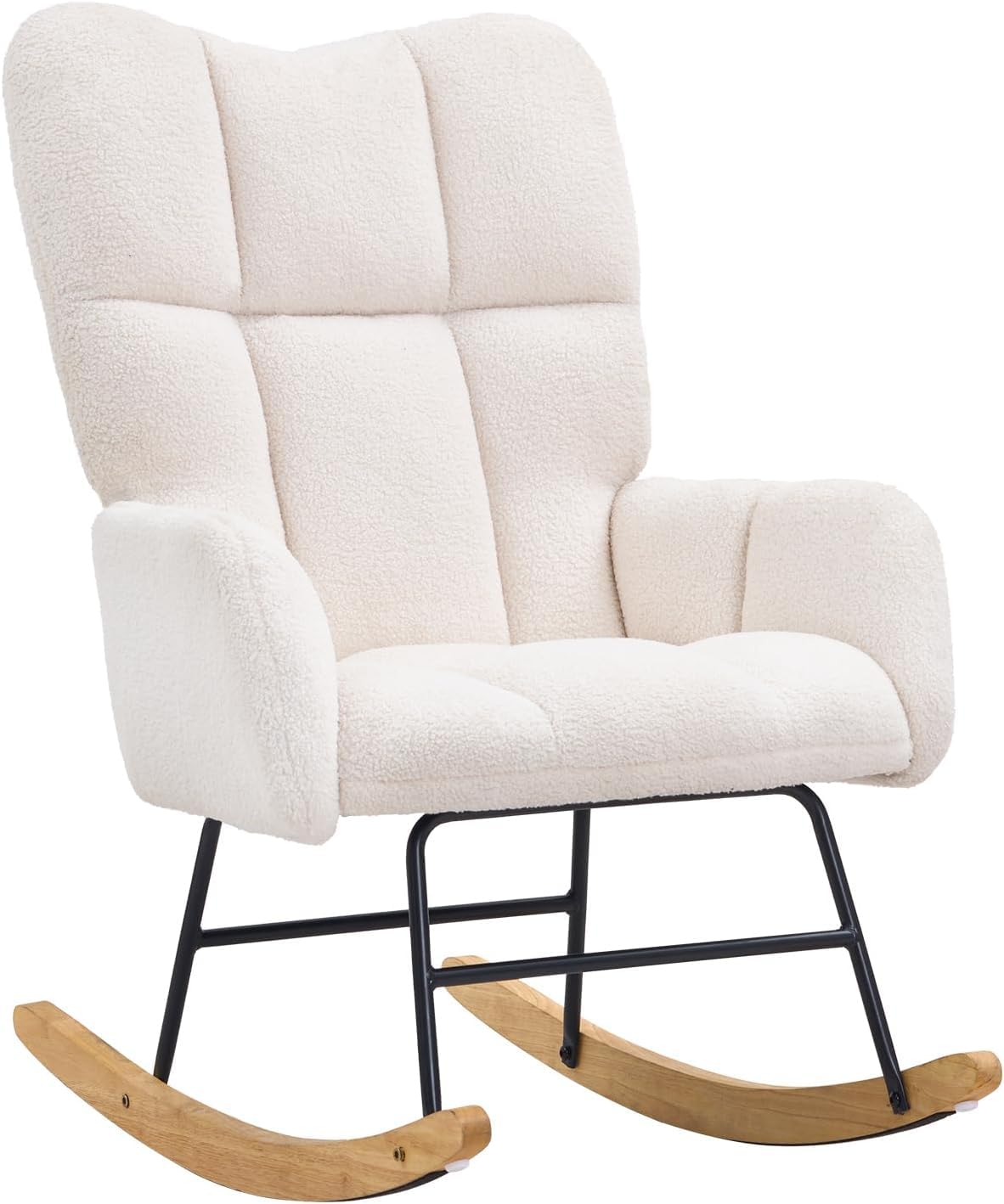 VEVOR Nursery Glider Rocking Chair, Soft Teddy Fabric High Backrest, 250 lbs Capacity Upholstered Rocker for Bedroom Living Room - Ivory White