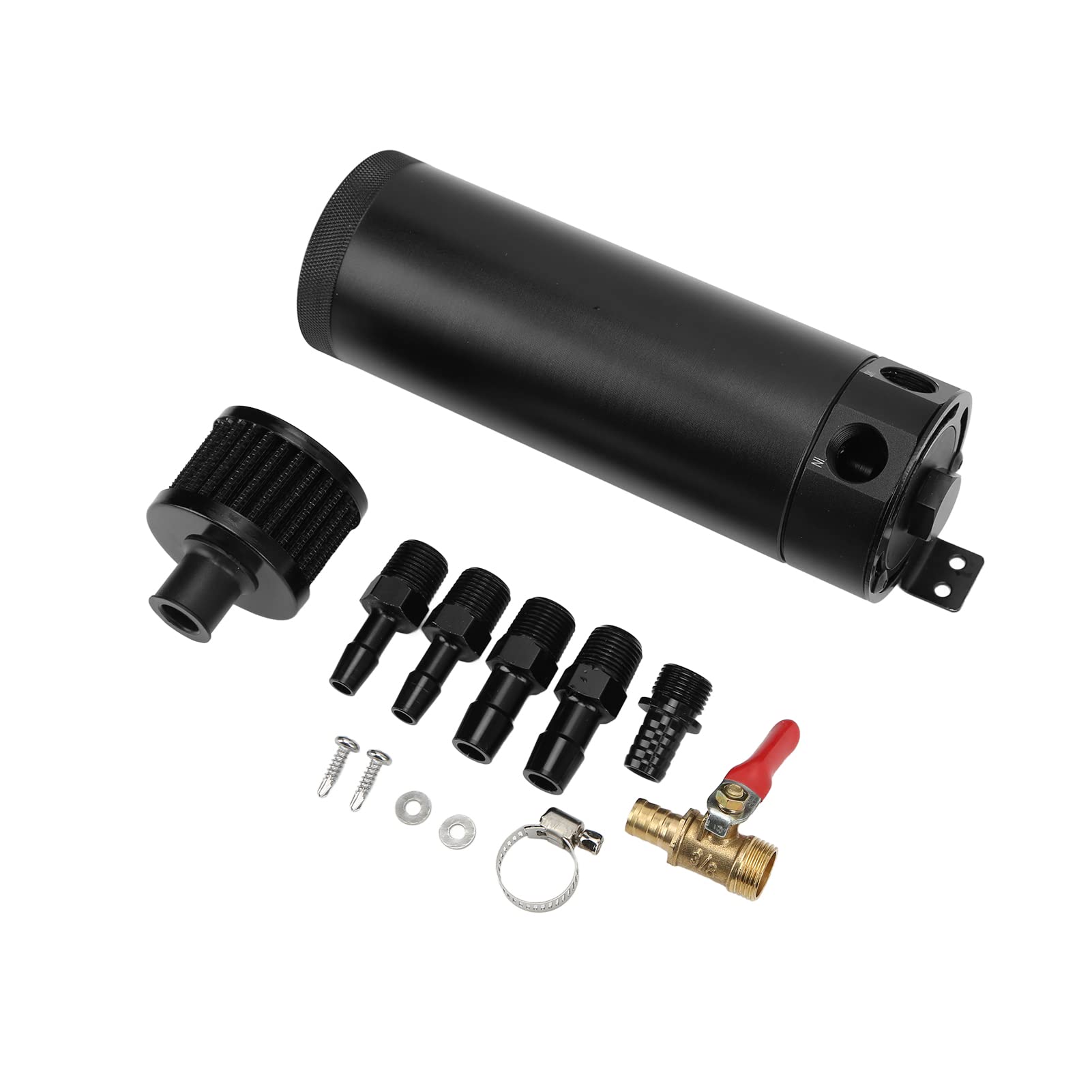 Qiilu 2 Port Oil Catch Can Kit Universal Oil Catch Can Reservoir Tank Motor Luft Ölabscheider mit Entlüftungsfilter Auto Umpacken