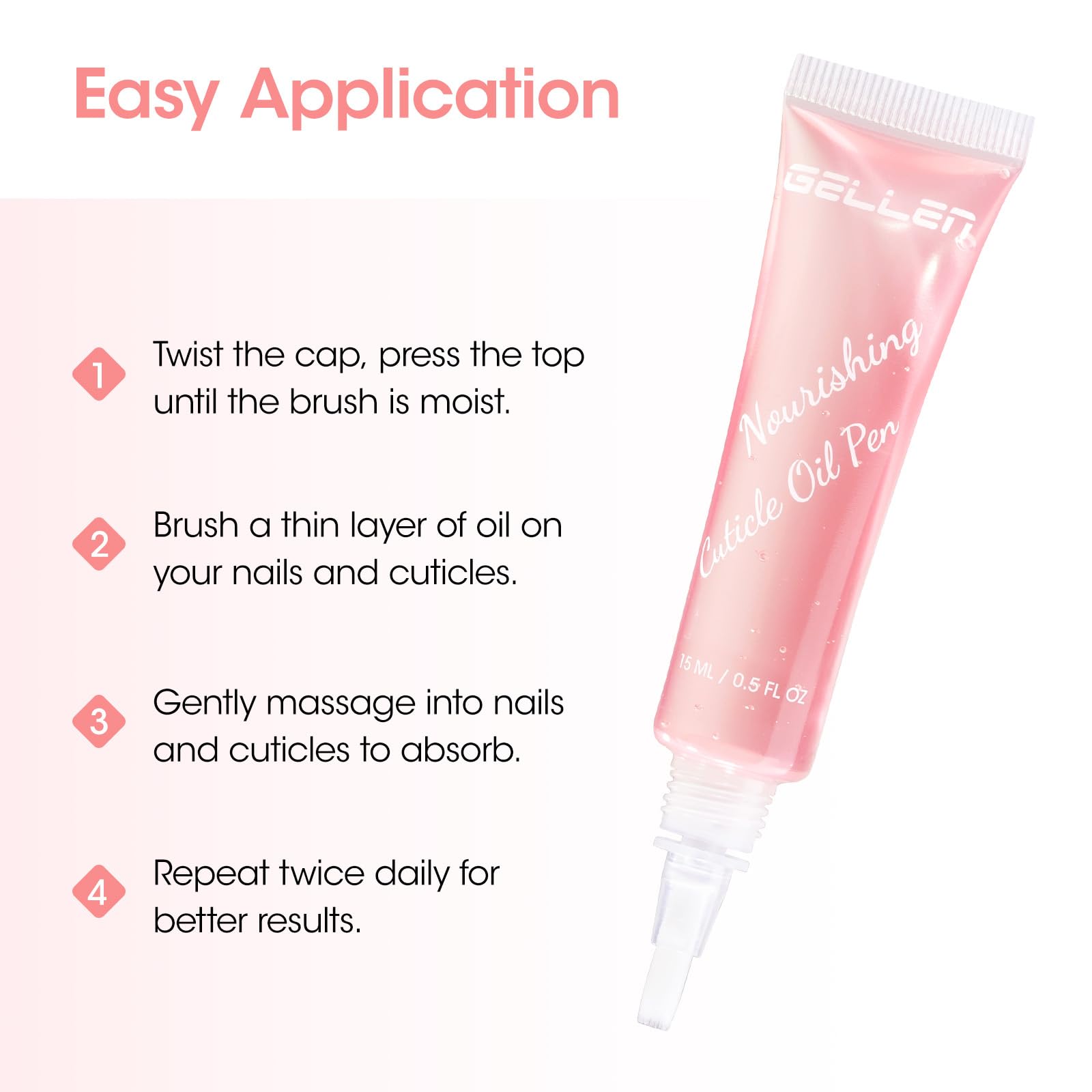 Gellen Huile Cuticules Ongles 15ML Avec Brosse Douce Transparent - Huile De Soin Ongle, Nourrir Ongles et Pieds Abîmés, Vernis Durcisseur Ongle, Riche En Huile de Jojoba et Vitamine E, Couleur Rose