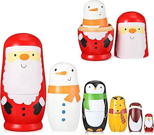 Chirstmas - Muñecas rusas de madera de Matryoshka, muñeca anidable, juguete hecho a mano, juego de muñecas apilables para niños, decoración de