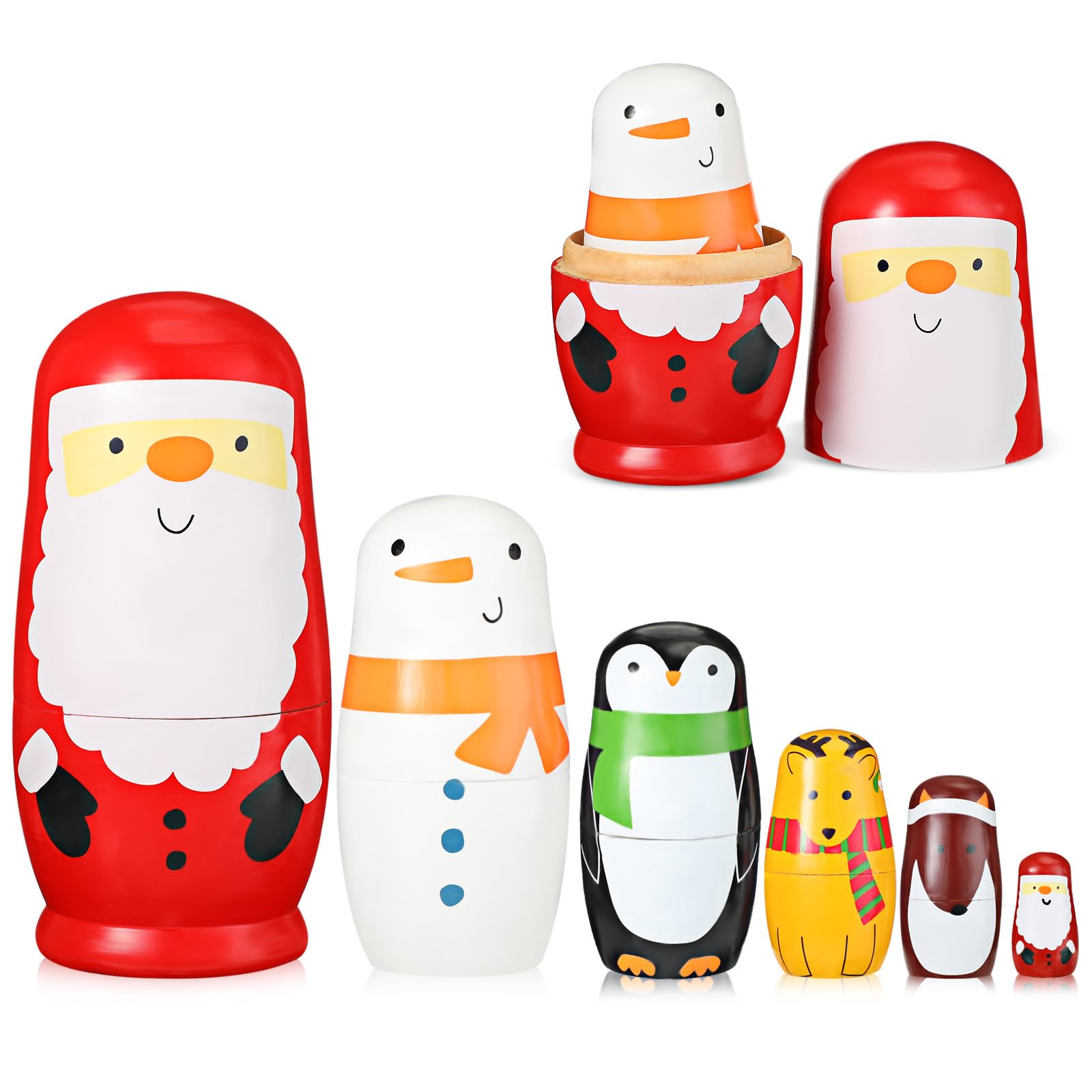 Russian Nesting Dolls for Kids Wooden Matryoshka Dolls Cute Nesting Doll Toy Handmade Stacking Doll Set for Christmas Decoration Birthday Gift Party Decor(Santa Claus)