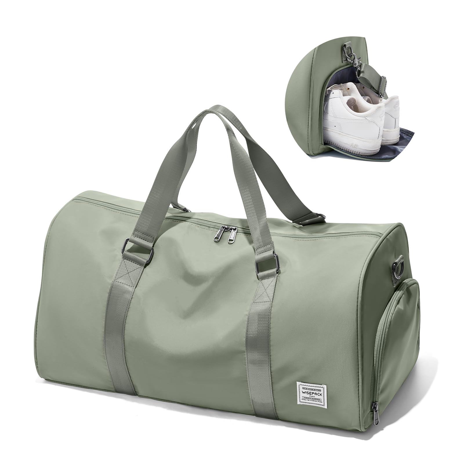 Gym Bag with Shoes Compartment Travel Duffel Weekend Overnight Carry on Bag, D9-Grey Green, 21.2 x 9.84 x 10.24 inches, Gym Bag