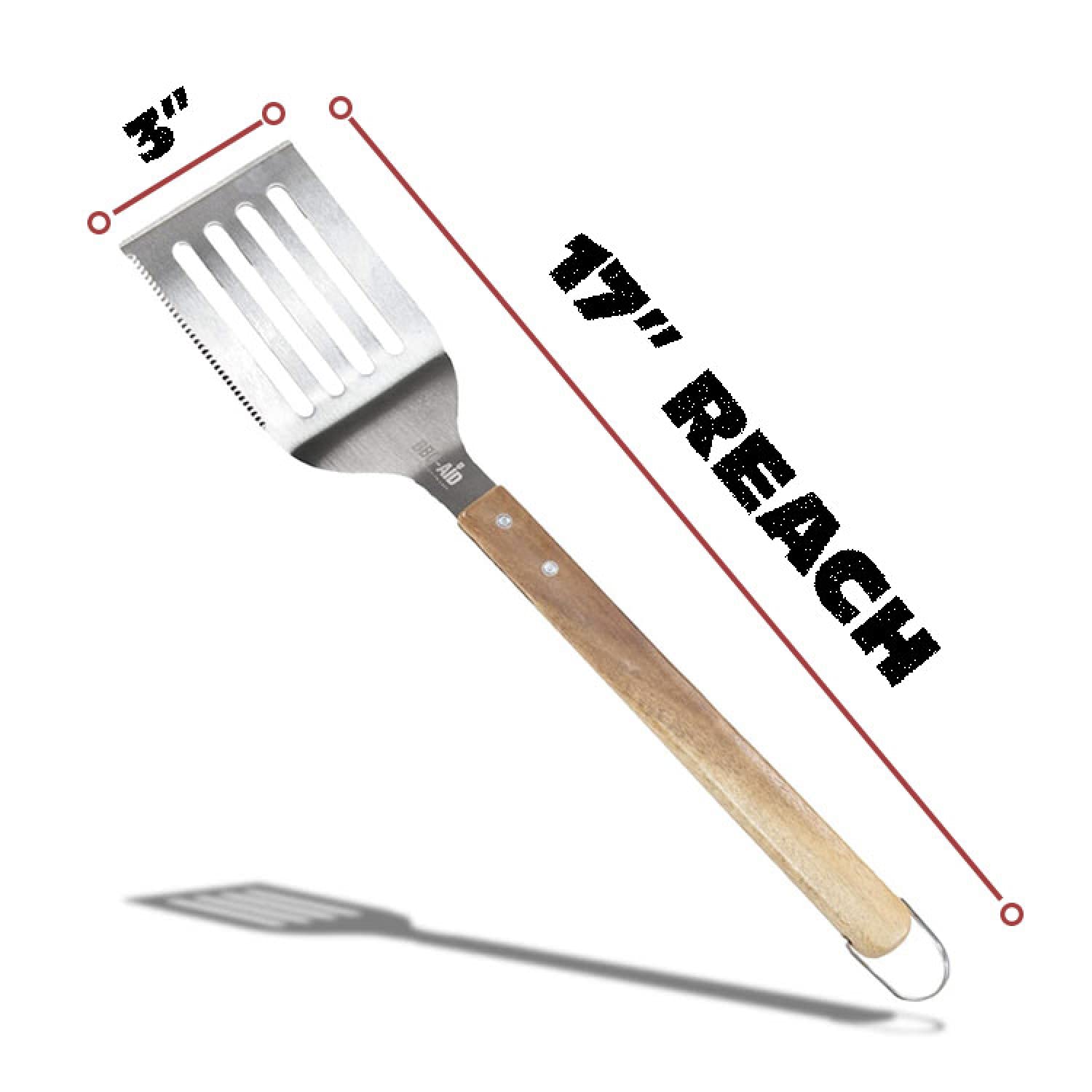 3-teiliges Grillzubehör-Set – Grillzange, Spatel, Gabel-Set – robuste Edelstahl-Grillwerkzeuge mit massiven Hartholzgriffen, tolles Geschenkset