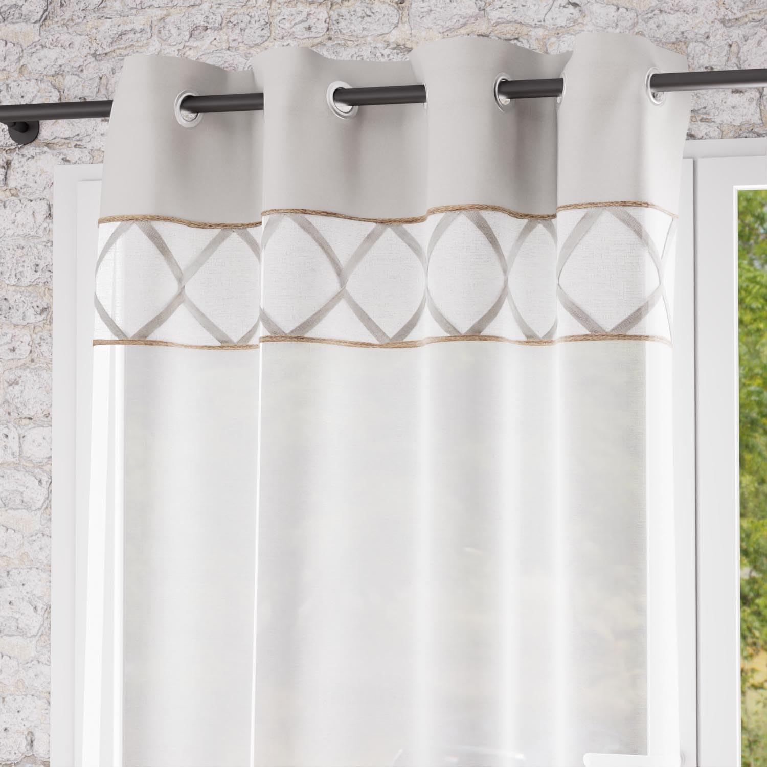 Voilage Pour Porte-fenêtre 70x200 Cm - Coton Blanc Brodé - Brise-vue élégant