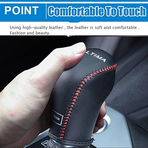 Miniatura 7 de Funda protectora automática de cuero genuino para palanca de cambios, accesorios para el interior del automóvil (costuras rojas) para Nissan Altima
