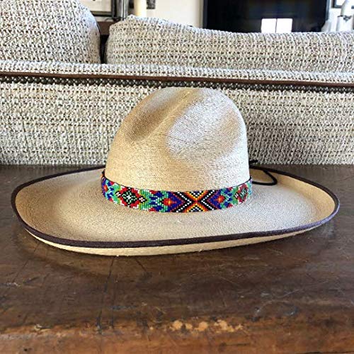 Mayan Arts Beaded Hat Band, Hatband Cowgirl Western, Leather Ties, Men, Women, Handmade In Guatemala 7/8 Inches X 21 Inches (Purple And Green) #TOP1