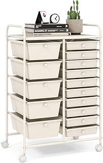 LDAILY 15 Drawer Rolling Storage Cart, Rolling Cart with Drawers for Classroom, Art Supply Craft Organizer on Wheel with Metal Frame & Handles for Home Office School