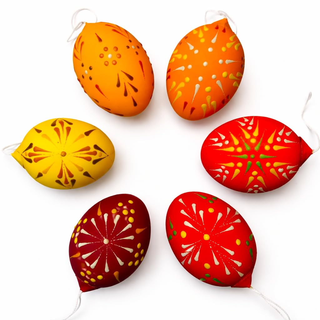 Ostereier sorbische Wachstechnik 6 Hühnereier gelb-rot