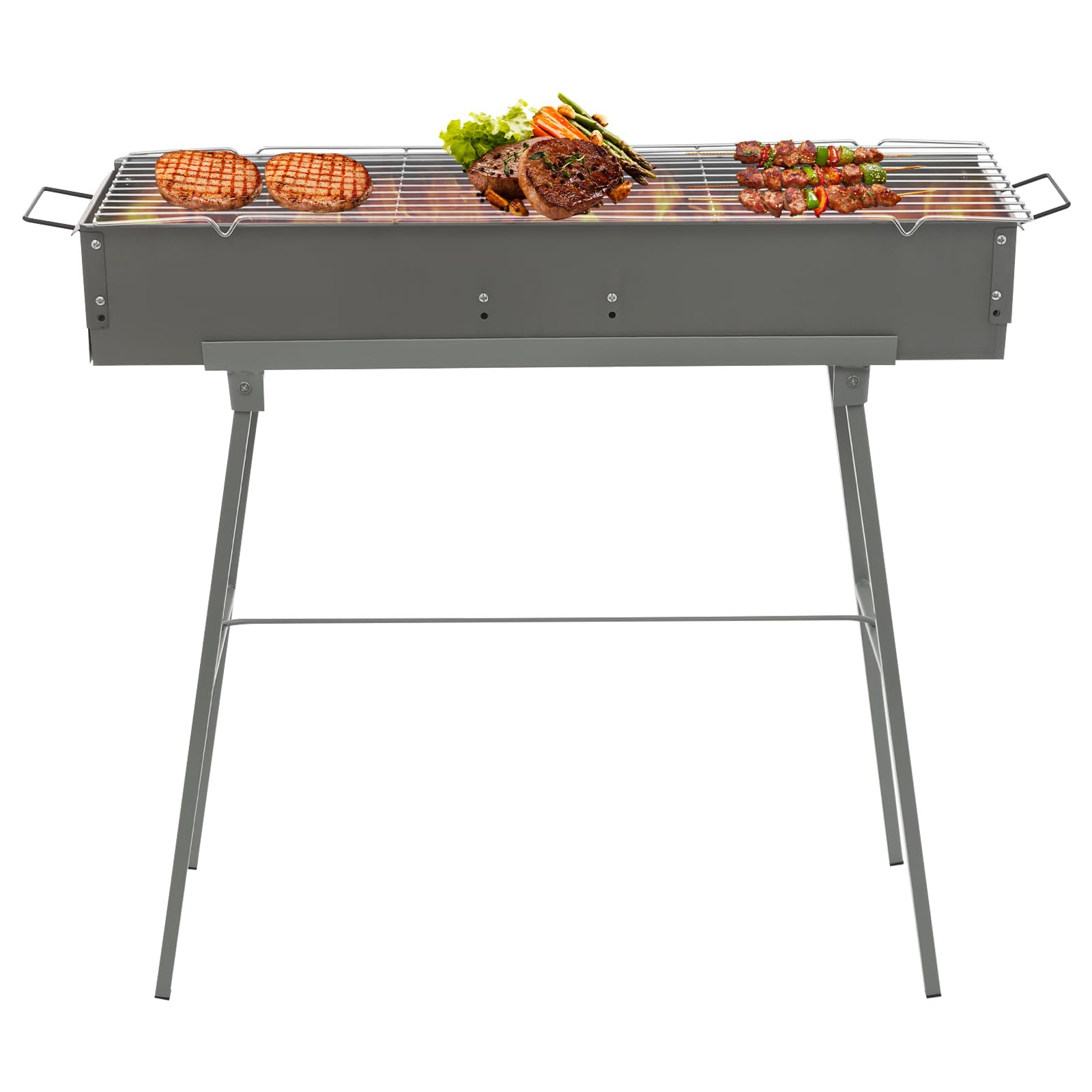 Barbecue a carbonella per barbecue, portatile da picnic, griglia rettangolare rimovibile, griglia a carbone con patta ad aria regolabile, per attività all'aperto, campeggio, picnic, feste