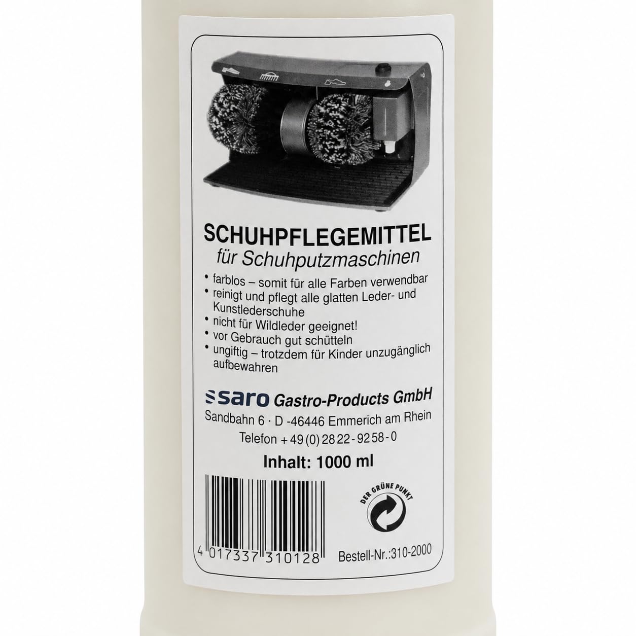 SARO Flüssige Schuhcreme – 1 L – Pflege & Glanz für Arbeitsschuhe, Berufsschuhe & Uniformen – Für gewerblichen Einsatz - Für Glattleder