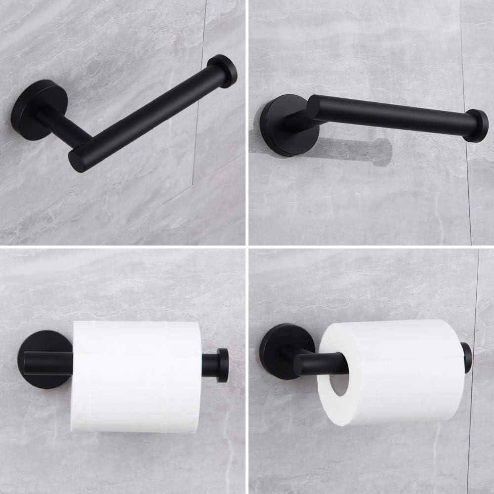 Matte Black Bathroom Accessories Kit 4-Pieces Bathroom Hardware Set SUS 304 Stainless Steel Round Wall Mounted - Includes 12" Hand Towel Bar, Toilet Paper Holder, 2X Robe Towel Hooks