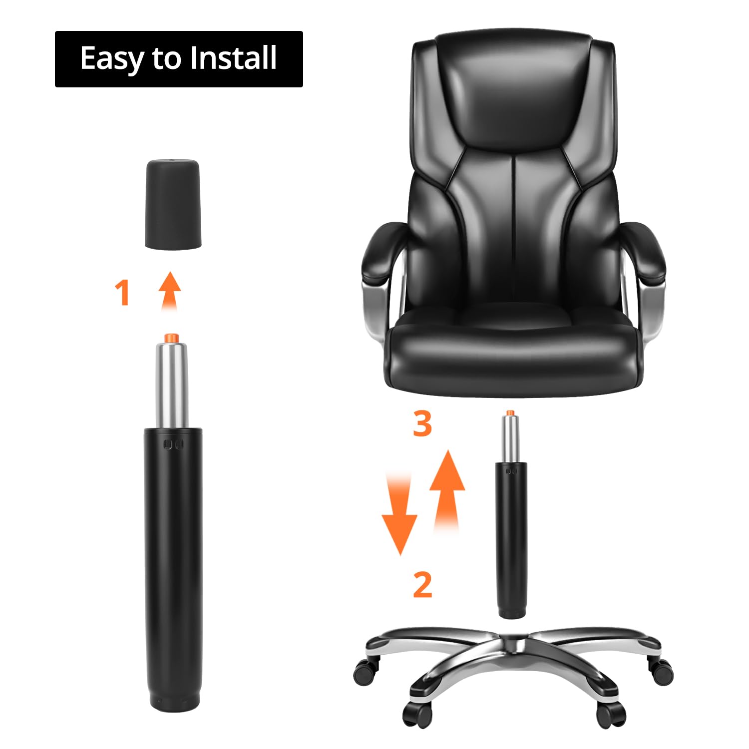 BiMi Pistone A Gas Per Sedia Ufficio 22,9 Cm Nero - Ricambio Diritto Con Cilindro 50mm, Sostituisce Sedie Girevoli, Portata Max 160kg - 2