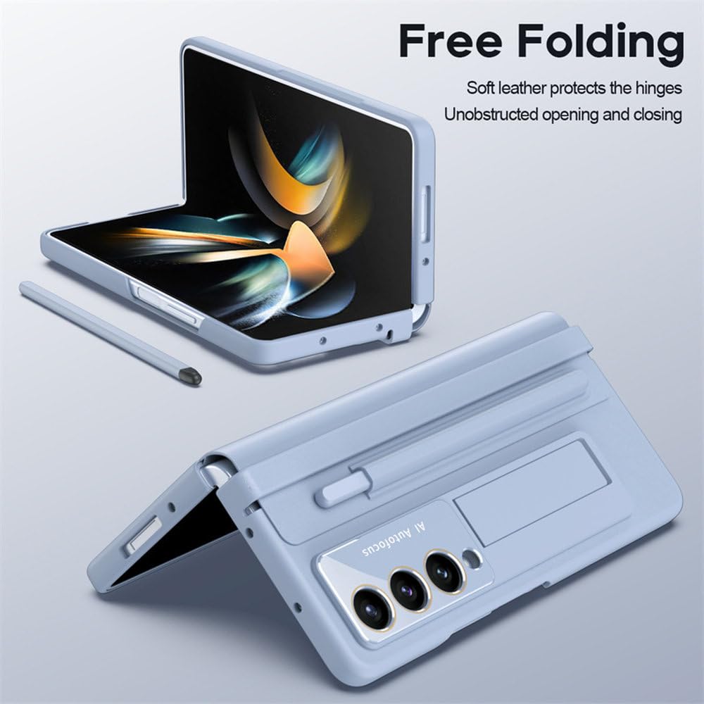 Funda para Samsung Z Fold 4 Funda de Cuero con Bisagra Plegable para teléfono para Samsung Z Fold 5 Funda con Ranura para bolígrafo Soporte para película Funda Protectora, Azul, para Z Fold 4