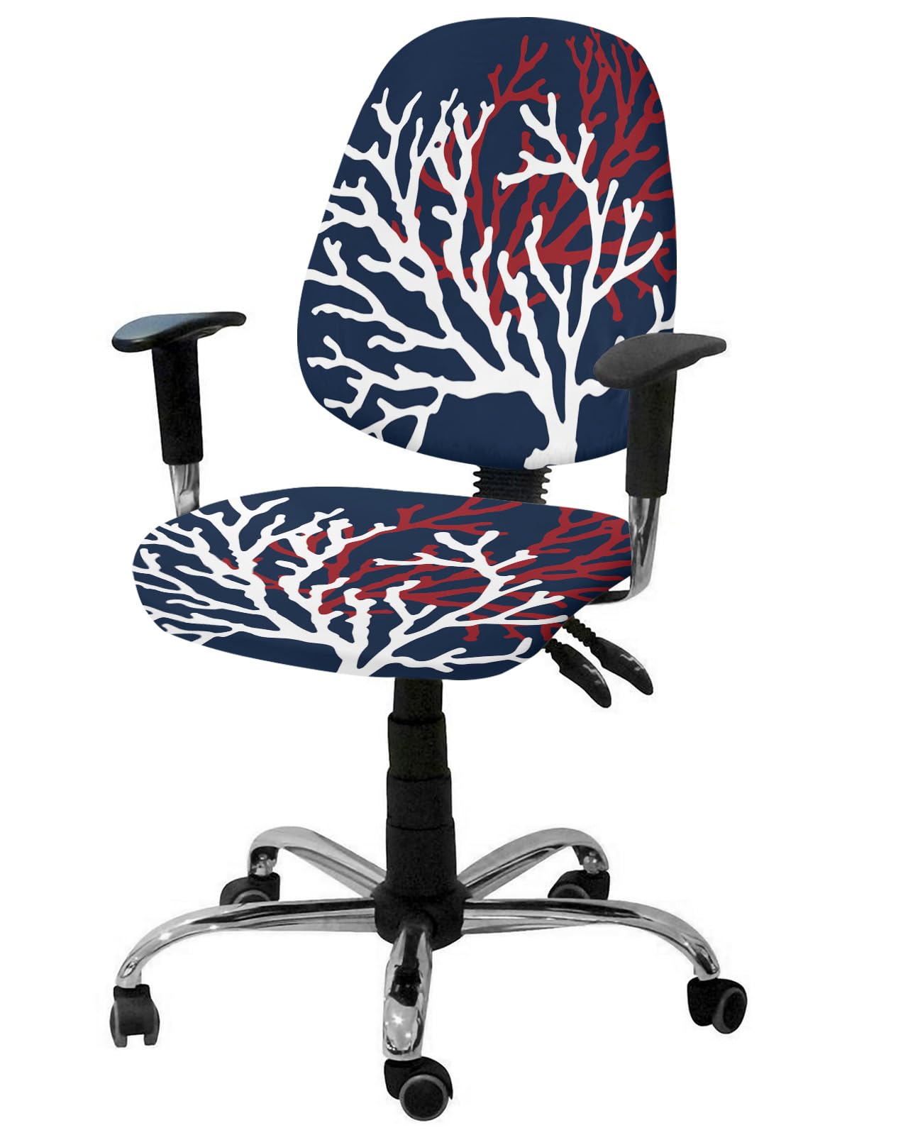 Red White Coral Office Chair Cover Stretchable Computer Chair Seat Cover Backrest Slipcovers, Summer Ocean Nautical Coastal Navy Blue Stretchable Rotating Desk Chair Seat Cushion Split Protectors